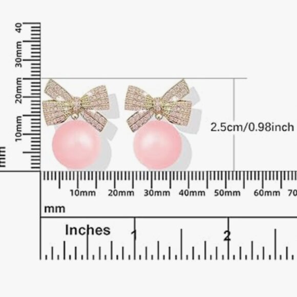 Bow Rhinestone Pearl Earrings - Picture 4 of 5